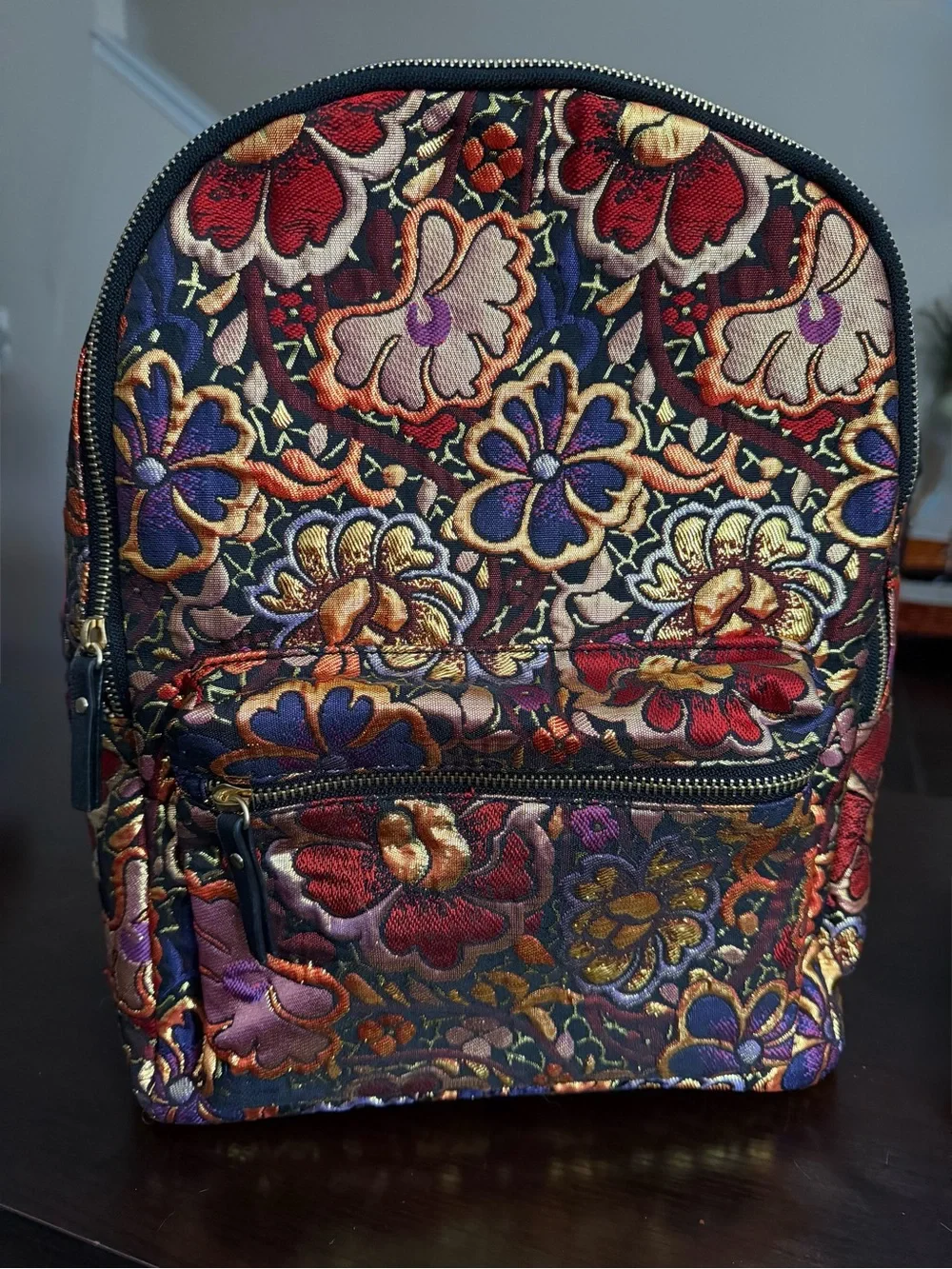 Free People Inspired Floral Brocade Embroidered Jacquard Backpack NWOT 15x11x5